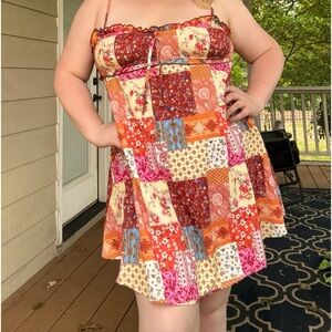 Thrifted patch dress silk